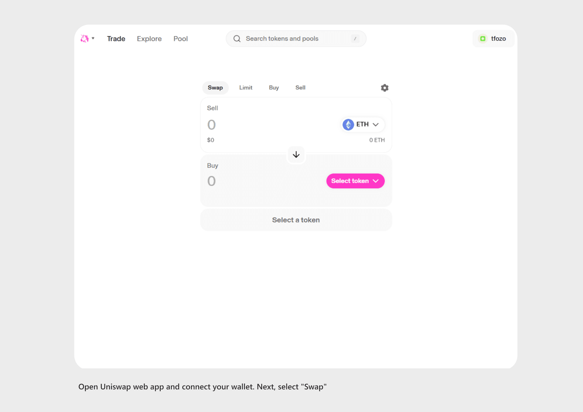 Uniswap interface with the 'Swap' tab selected